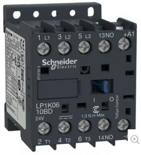 Stycznik mocy, TeSys K, 6A, 3P, 1NO, cewka 24VDC, zaciski skrzynkowe; LP1K0610BD, SCHNEIDER ELECTRIC  LP1K0610BD/SCH
