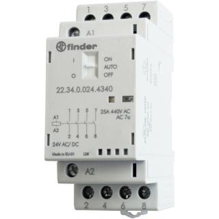 Stycznik modułowy 25A 4Z 24V AC/DC , wskaźnik zadziałania mechaniczny i LED, szerokość 35mm; FINDER  22.34.0.024.4340/FIN
