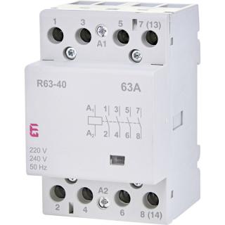 Stycznik modułowy 63A 230VAC styki: 4Z 0R (4 styki zwierne) 3M, R63-40 230V; 002463450, ETI  002463450/ETI