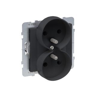 SUNO Gniazdo podwójne 2x2P+Z 16A 250V, zaciski automatyczne, możliwość montażu w ramkach wielokrotnych, czarny; 721490, LEGRAND  721490/LEG