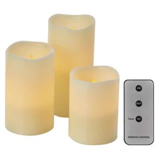 Świece woskowe LED okrągłe 9x AAA, vintage, IP20, timer, pilot, kpl. 3 szt  DCCV07/EMO