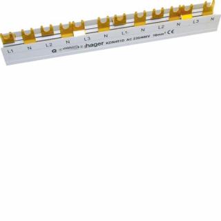 Szyna grzebieniowa widełkowa do RCCB 2P (L+N), 16mm2, 80A, 12M; KDN451D, HAGER  KDN451D/HAG