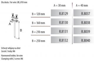 Uchwyt wbijany dla drutu fi8 i fi10, zacisk 2 śruby M6 z rozstawem 40mm, wysokość 160mm, ocynk ogniowy; R.8038, PAWBOL  R.8038/PAW