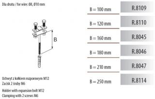 Uchwyt z kołkiem rozporowym M12, zacisk 2 śruby M6, wysokość B=160mm, ocynk ogniowy, R.8045; PAWBOL  R.8045/PAW