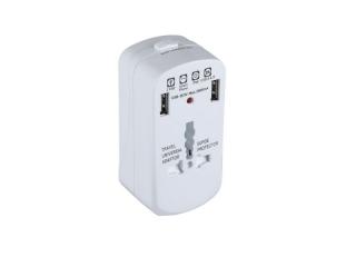 Uniwersalny adapter podróżny z zabezpieczeniem przeciwprzepięciowym z portem 2xUSB 2A; 8704, V-TAC  8704/VTC