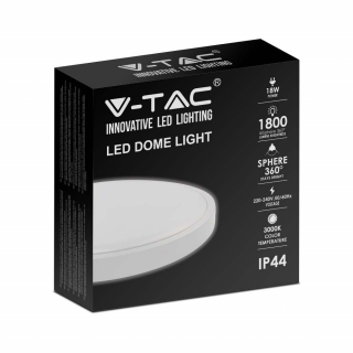 VT-8618 Plafon 18W LED / Średnica: 225mm / Barwa:4000K /1800lm/ Klosz: Okrągły mleczny biała ramka / IP44  7616/VTC