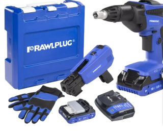 Wkrętarka do płyt 18V; g-k, 2 akumulatory 2,0 Ah ładowarka 1,5 A podajnik do wkrętów walizka RawlCASE; R-PDS18-M2A; RAWLPLUG  R-PDS18-M2A/RAW