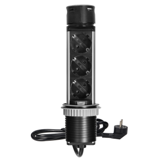 Wpuszczane gniazdo meblowe O6cm z ładowarką USB i przewodem 1,5m, 3x2P+Z (Schuko), 2xUSB (typ A i typ C), INOX  OR-GM-9027(GS)/ORN