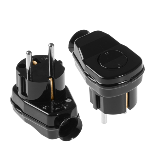 Wtyczka rozbieralna, kątowa z wyłącznikiem, Uni-Schuko 2p+Z; WT-16U/ŁK CZARNY  T-99802/PLR