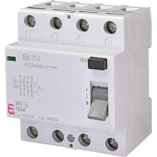 Wyłącznik różnicowoprądowy 10kA 4P 100A 100mA typ AC, EFI-4 AC 100/0.1; 02062145, ETI POLAM  002062153/ETI