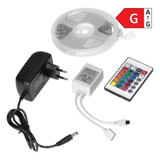 Zestaw taśma LED 12V 30L/m 100lm/m 7.2W/m IP20 RGB 3m + Sterownik RGB + Zasilacz 12V  LD-8/3M/RGB/SET/ORN