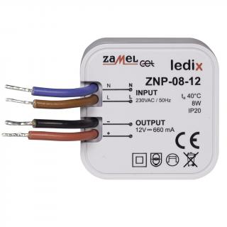 ZNP-08-12 zasilacz LED dopuszkowy 12VDC 8W; LDX10000028, ZAMEL  LDX10000028/ZAM