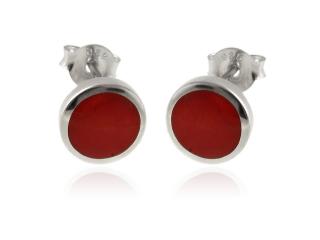 Kolczyki srebrne Kółka płaskie 8mm Czerwona masa k3689-3  1,5g.