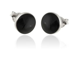 Kolczyki srebrne Kółka płaskie 8mm z czarną masą k3688-1 0,9g.