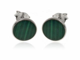 Kolczyki srebrne Kółka płaskie 8mm z kamieniem malachit k3688-3 1,5g.