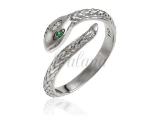 Pierścionek srebrny Wąż z zielonymi oczami p0418 - 3,3g.