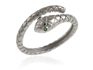 Pierścionek srebrny Wąż zielone oczy p0386 - 2,1g.
