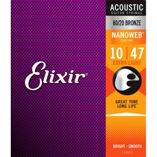 ELIXIR Strings 80/20 Bronze Ultra-Thin NANOWEB 10-47 EXTRA LIGHT elixir 11002