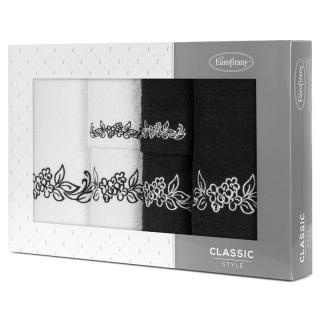 Komplet ręczników 6 szt. CLAVIA białe czarne z haftowanym wzorem roślinnym w kartonowym pudełku