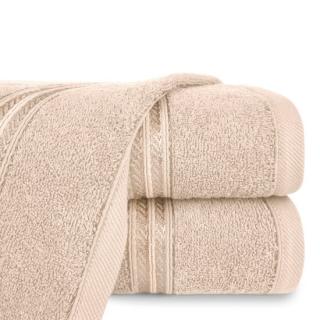 Ręcznik bawełniany 70x140 LORI beżowy z delikatną bordiurą z błyszczącą nicią