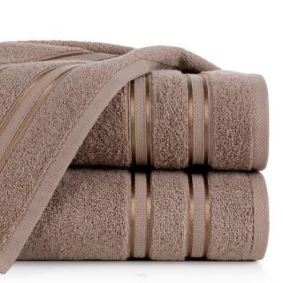 Ręcznik bawełniany 70x140 MANOLA brązowy z żakardową połyskującą bordiurą w paski