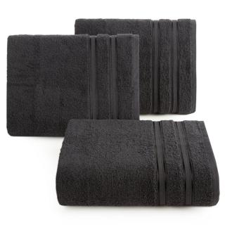Ręcznik bawełniany 70x140 MANOLA czarny z żakardową połyskującą bordiurą w paski