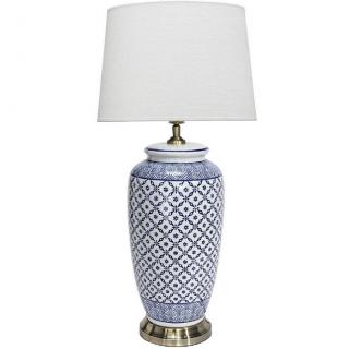 Ceramiczna lampa stołowa Lee 68cm niebieska kratka