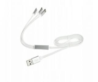 Kabel ładowarka 3w1 USB micro/IPhone/USB-C biały
